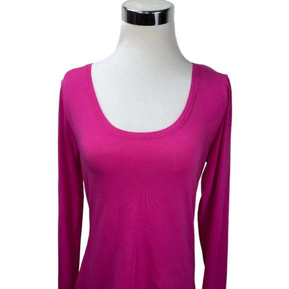 Lucy Pink Solid Pima Cotton Trapeze Long Sleeve Knit Top Workout T-Shirt Tunic - Picture 5 of 10